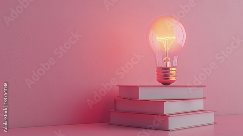 Pink Lightbulb on Stack of Books