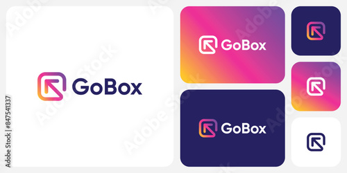 Vector logo design for the initials of the letter G in the shape of a rectangular corner arrow with a modern, simple, clean and abstract style.