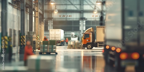 forklift truck in warehouse, Warehouse Workers Loading Dock Busy blurred background image of warehouse workers loading and unloading goods at a loading dock, with trucks and pallets. 