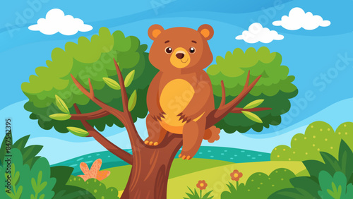 bear on a tree in summer vector illustration