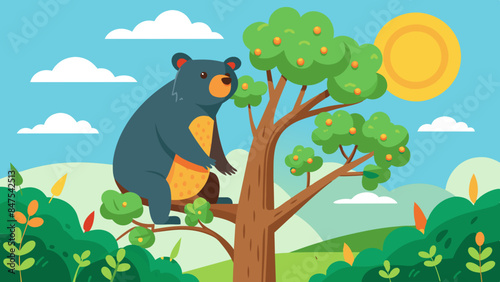 bear on a tree in summer vector illustration