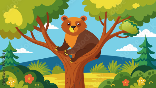 bear on a tree in summer vector illustration