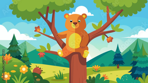 bear on a tree in summer vector illustration