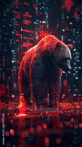 Digital art of a bear with a red line graph in the background. ©  Green Creator