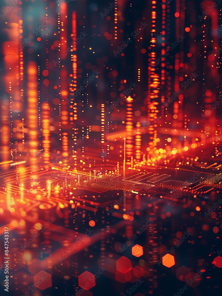 Abstract futuristic technology background with red glowing lines and data streams. Abstract futuristic technology background with red glowing lines and data streams.