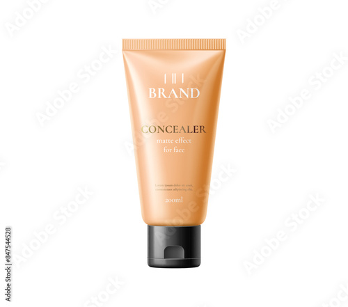 Concealer bottle package women cosmetic product template in elegant packaging. Isolated 3d vector realistic mockup for beauty and skincare promotions, advertisements, product listings and presentation