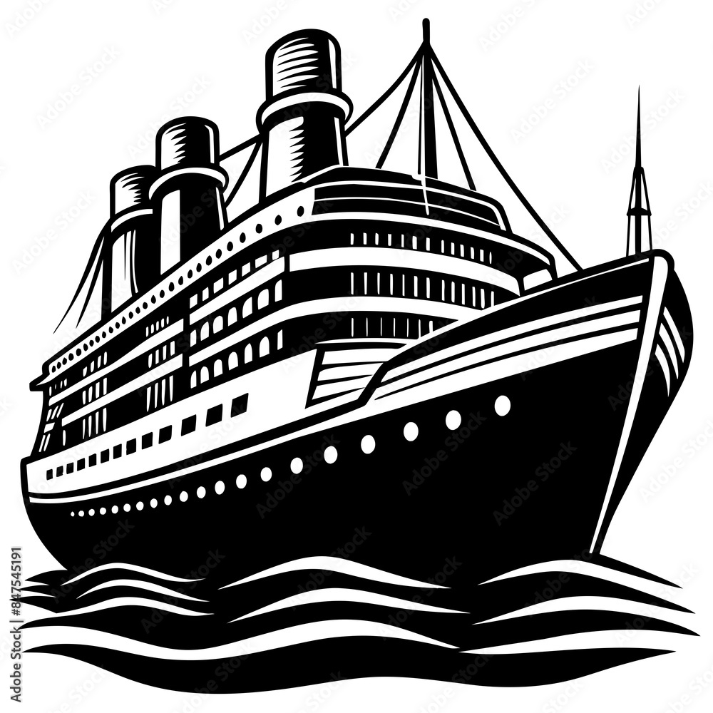 Obraz premium black and white luxury ship vector illustration