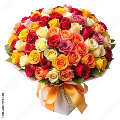 bouquet of colorful roses isolated on transparent background
