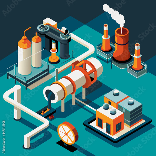 Industrial Steel Pipes and Valve Connections for Water, Gas, and Oil: Vector AI Generative







