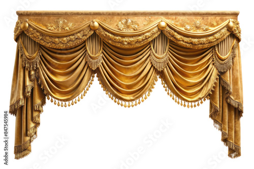 golden realistic luxury curtain cornice decor isolated on transparent background