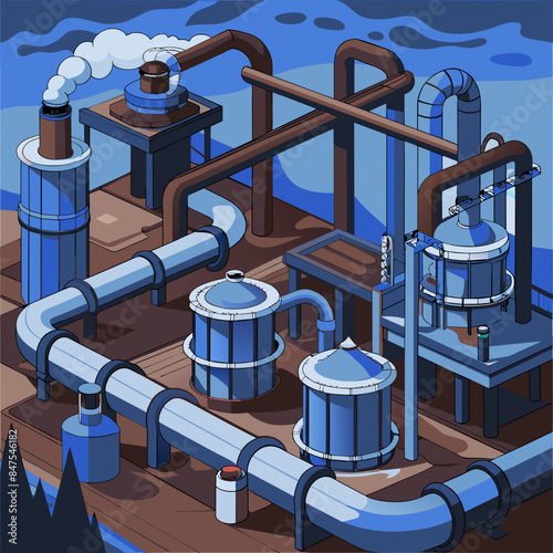 Industrial Steel Pipes and Valve Connections for Water, Gas, and Oil: Vector AI Generative







