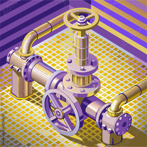 Industrial Steel Pipes and Valve Connections for Water, Gas, and Oil: Vector AI Generative







