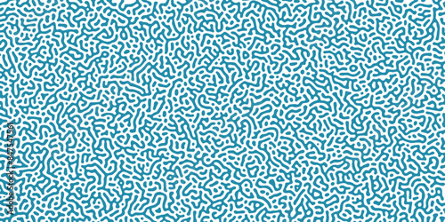 Monochrome Turing reaction background. Abstract diffusion pattern with chaotic shapes. Vector Seamless blue organic rounded jumble maze lines patterns. Vector illustration.
