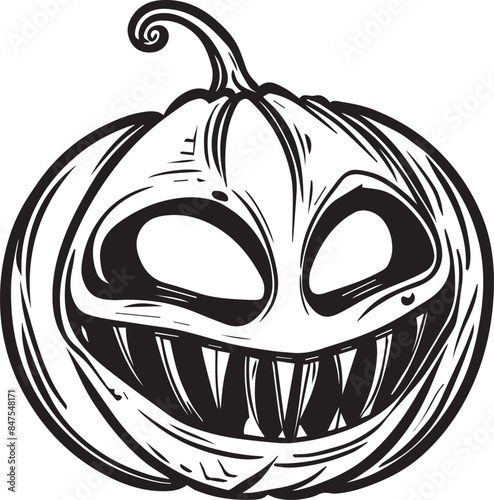 pumpkin head alien. black and white color. halloween theme vector
