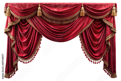 red realistic luxury curtain decor isolated on transparent background