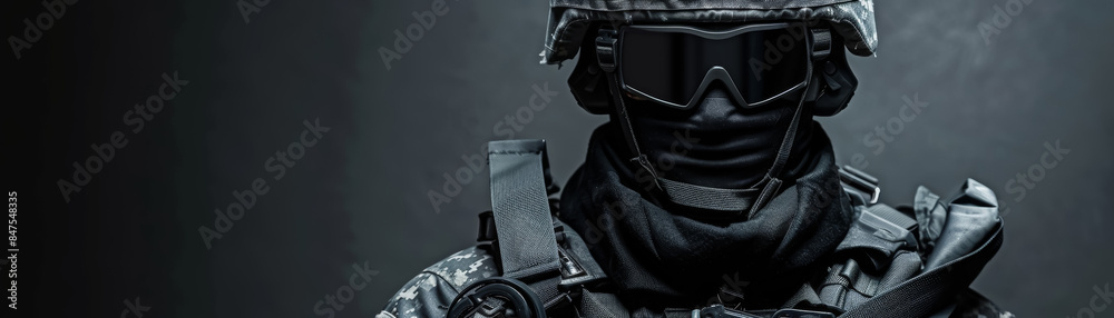 Naklejka premium Close-Up of Advanced Black Tactical Helmet