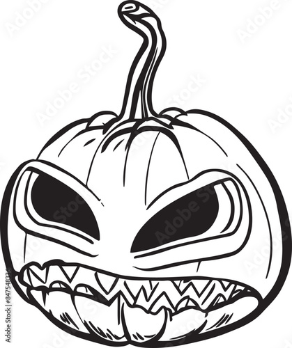 pumpkin head alien. black and white color. halloween theme vector