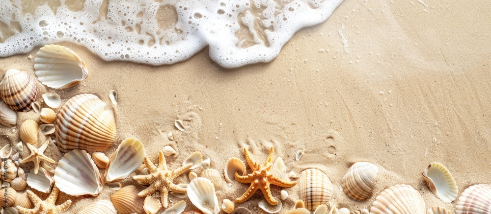 Sandy beach covered with shells Sandy beach covered with shells