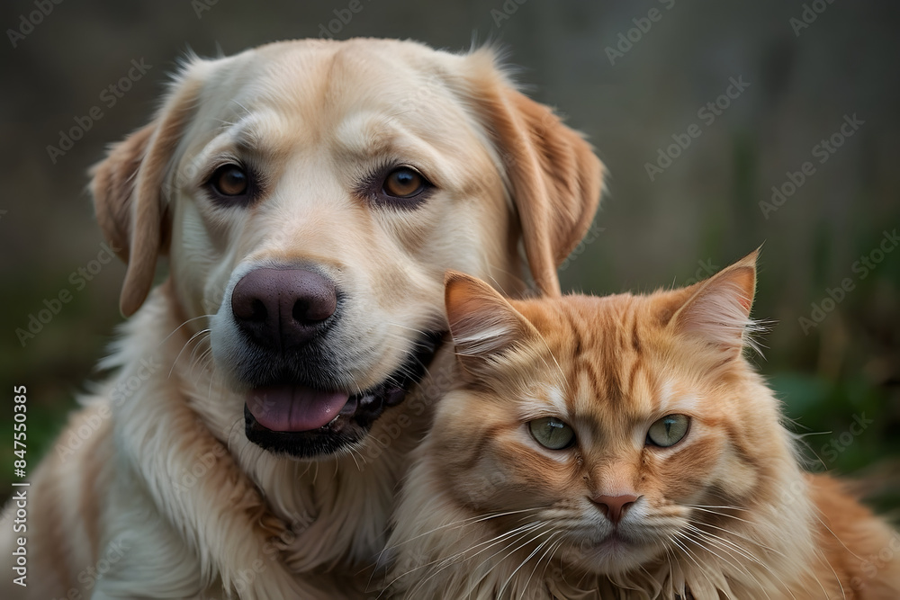 Fototapeta premium A portrait of a dog and cat showing friendliness