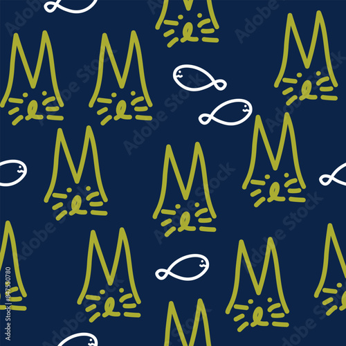 Cats seamless patterns with cats. Creative childish background. Perfect for kids' apparel, fabric, textile, nursery decoration, and wrapping paper.