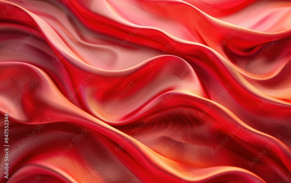 Obraz premium A red fabric with a wave pattern. The wave pattern is made up of small lines that are curved and overlapping. The fabric appears to be made of a synthetic material, as it has a shiny