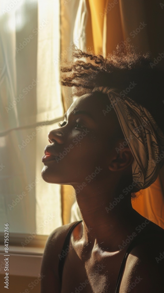 African young woman waking up in the morning African young woman waking up in the morning