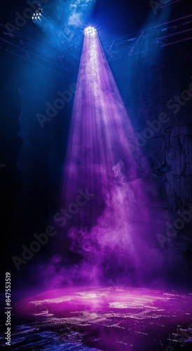 Three Stage Lights Illuminate a Purple Stage