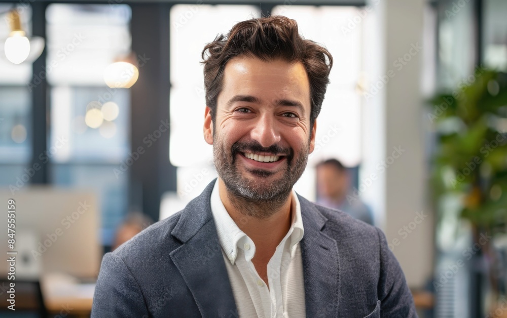 A man in a suit and white shirt is smiling for the camera. He looks happy and confident A man in a suit and white shirt is smiling for the camera. He looks happy and confident