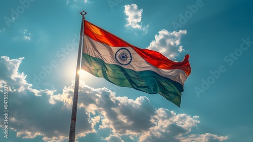 Indian flag flying in the wind photo