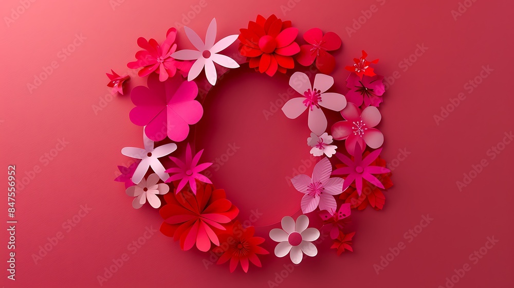 Alphabet flower concept with paper cut O letters isolated on red and pink background Alphabet flower concept with paper cut O letters isolated on red and pink background