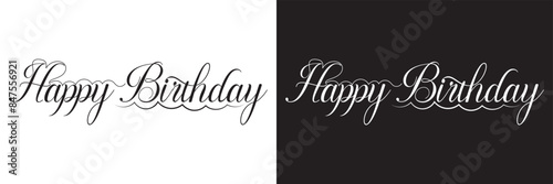 Happy Birthday handwritten lettering. Continuous line drawing text design. isolated on white and black background. Vector illustration. EPS 10