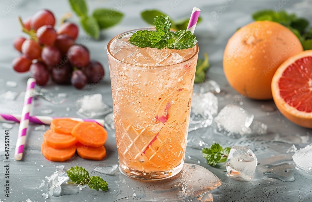 Refreshing Grapefruit Drink With Ice and Mint Garnish Refreshing Grapefruit Drink With Ice and Mint Garnish