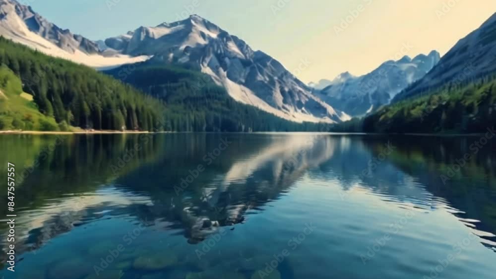 Flying over a serene mountain lake 4k virtual video background Flying over a serene mountain lake 4k virtual video background