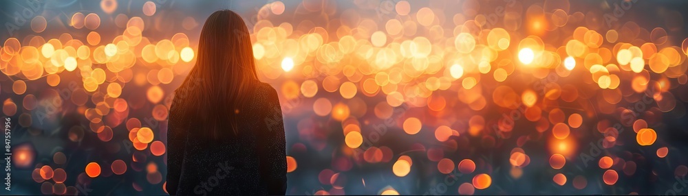 Silhouette of a woman in front of a bokeh background Silhouette of a woman in front of a bokeh background