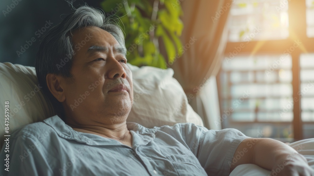 Asian old man waking up in the morning Asian old man waking up in the morning