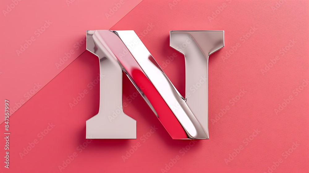 Alphabet silver concept with N letters isolated on red and pink background Alphabet silver concept with N letters isolated on red and pink background