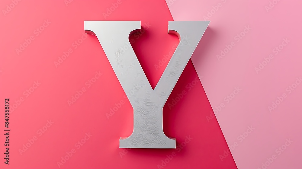 Alphabet silver concept with paper cut Y letters isolated on red and pink background