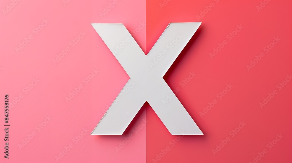 Alphabet silver concept with paper cut X letters isolated on red and pink background