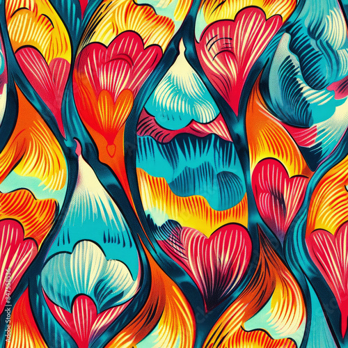 vibrant tulip pattern in the style of Art Nouveau with organic shapes and fluid lines. Seamless pattern tile