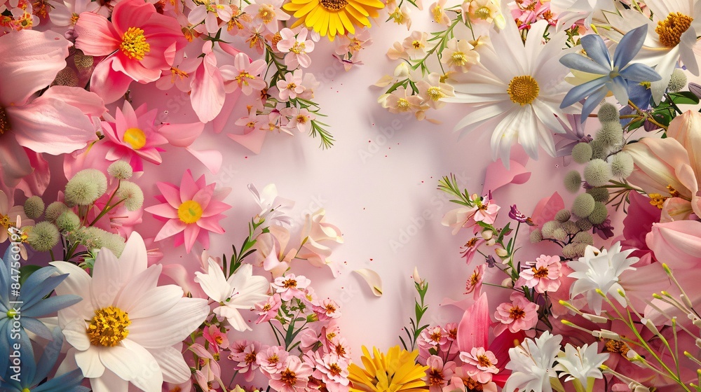 Floral Background with Pink and Yellow Flowers. Floral Background with Pink and Yellow Flowers.