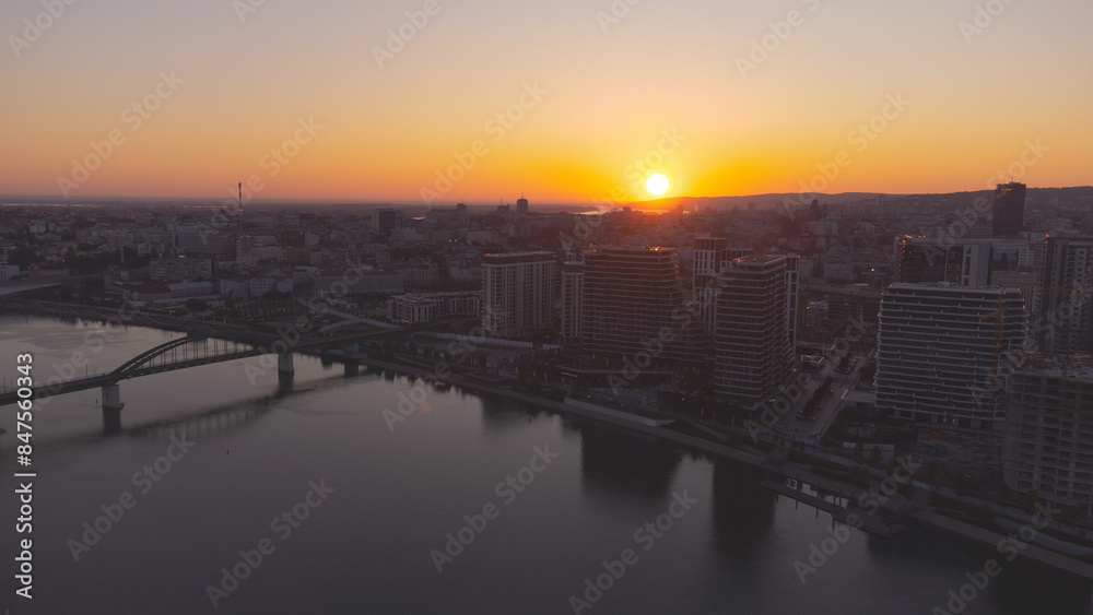 Sunrise aerial view of Belgrade, capital of Serbia.