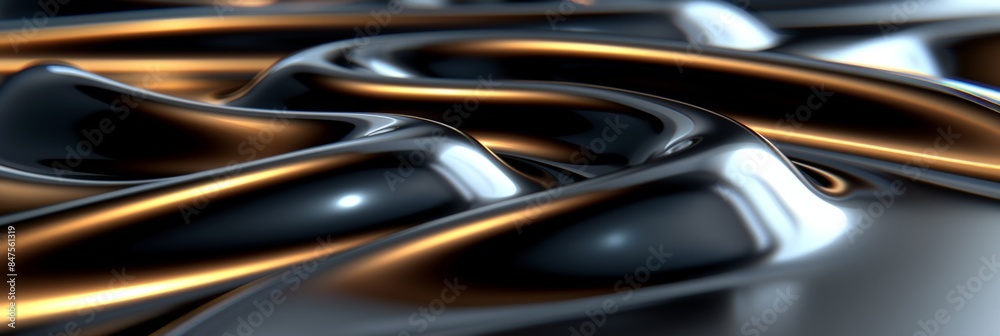 Abstract Liquid Metal Waves with Reflective Gold and Black Surfaces Abstract Liquid Metal Waves with Reflective Gold and Black Surfaces