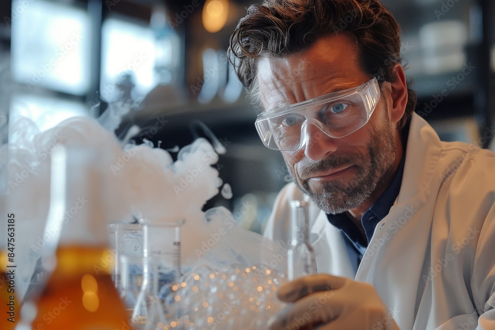 Close Up of Scientist Conducting Experiment in Laboratory With Blue and Orange Lighting