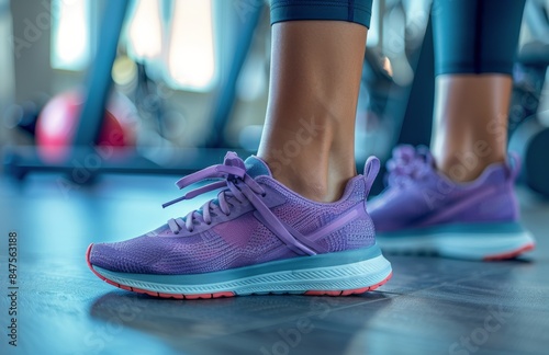 Closeup of Purple Athletic Shoes in Modern Gym Setting