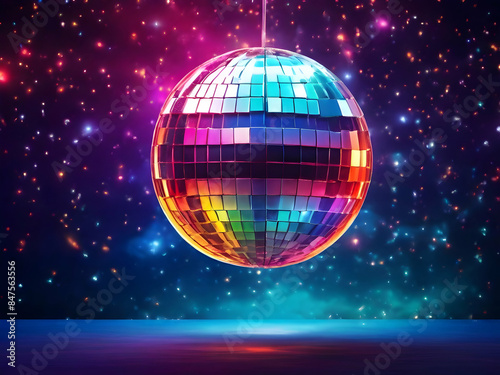 disco ball with lightsnightclub, sphere, night, bright, star, discoball, reflection, nightlife, shiny, illustration, glass, glitter,Ai generated  © Quranmeri