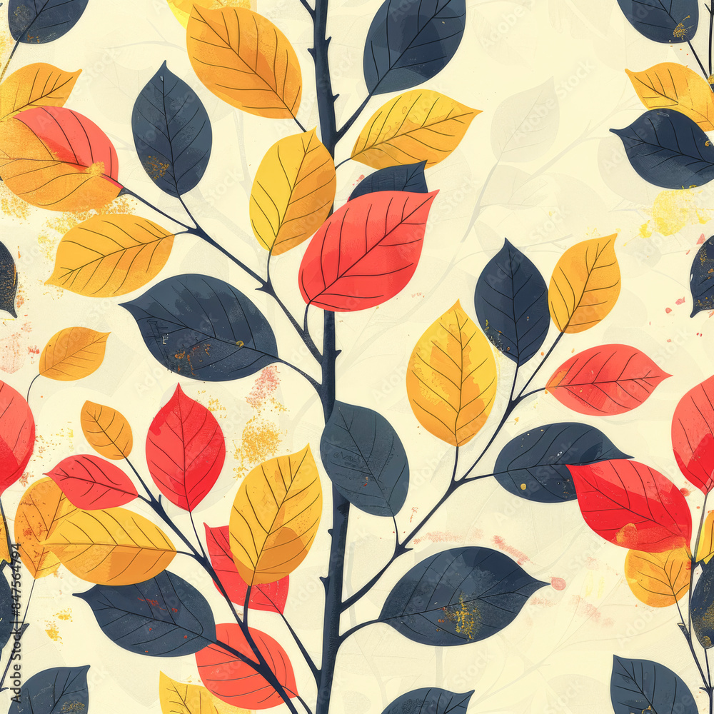 Yellow, red and blue leaves painted with paint. Yellow, red and blue leaves painted with paint.