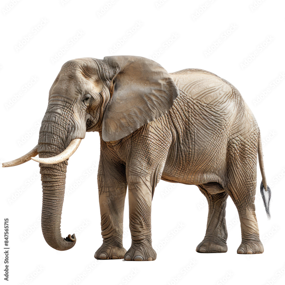 Obraz premium A large elephant stands alone on a white background