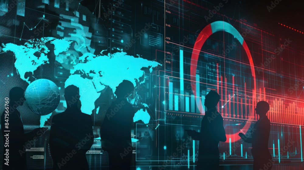 3D technology of data analysis tool with globe and silhouette illustration 3D technology of data analysis tool with globe and silhouette illustration