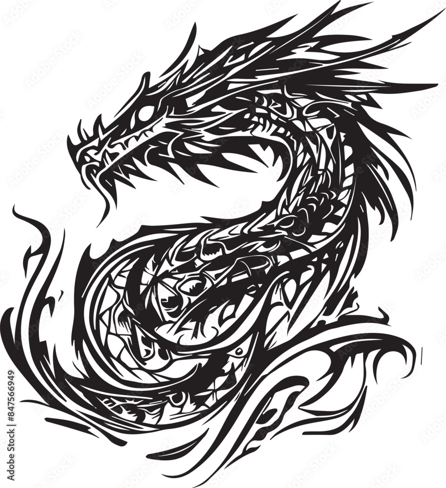 dragoon tattoo design. black and white color design. illustration vector design dragoon tattoo design. black and white color design. illustration vector design