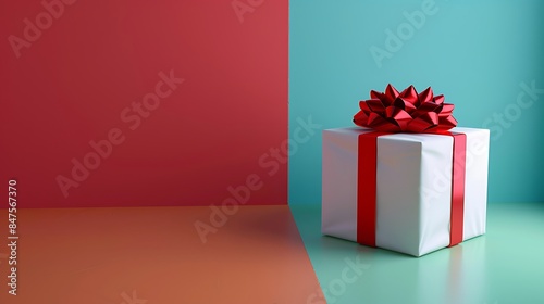 Christmas background with gift box isolated on colorful background © Emma